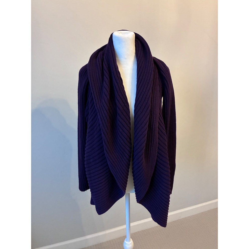 Lauren Ralph Lauren Purple Ribbed Shawl Collar Open Front Cardigan Sweater L/XL